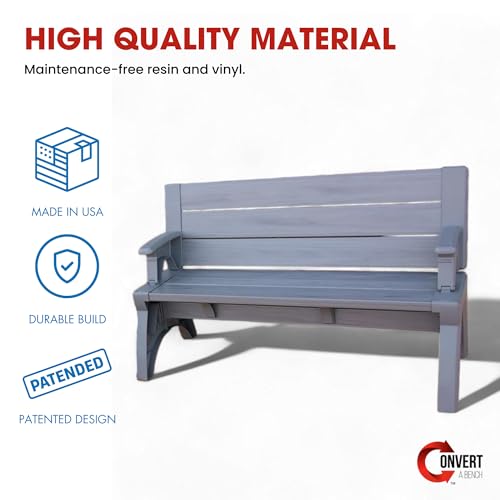 Convert-a-Bench 2-in-1 Outdoor Bench & Picnic Table - Foldable, Weather-Resistant Seating - Perfect for Patio, Lawn, Garden, or Deck - Durable & Easy Assembly - 1 Bench/Order, Platinum Gray