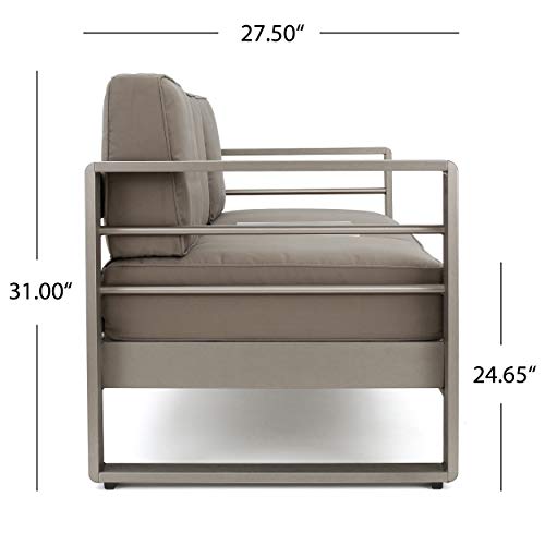 Christopher Knight Home Cape Coral Outdoor Loveseat Sofa with Tray, Khaki