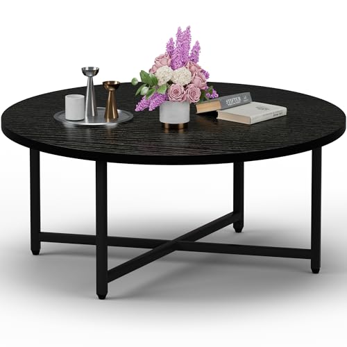 FAMIDGE Coffee Table, 31.5" Round Black Coffee Table for Living Room, Center Tables for Family & Office Use, Circle Coffee Tables Round, Large Black (31.5" D x 17.7" H)