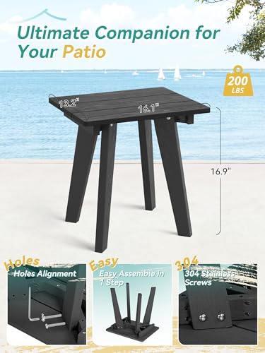 Homenjoy Outdoor Side Table, HDPE Weather Resistant Small Patio Table for Porch and Balcony, 200 LBS Capacity Heavy Duty Small Outdoor Table for Backyard and Pool, Easy Maintenance, Black