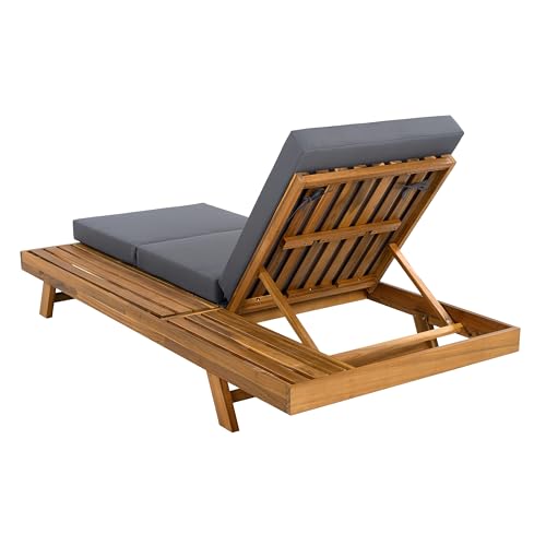Christopher Knight Home Kayes Acacia Wood Chaise Lounge with 4'' Triple Folds Cushion, Outdoor 79'' Patio Recliner Chair with 4-Position Adjustable Backrest, Sun Lounger for Backyard, Teak+Dark Gray