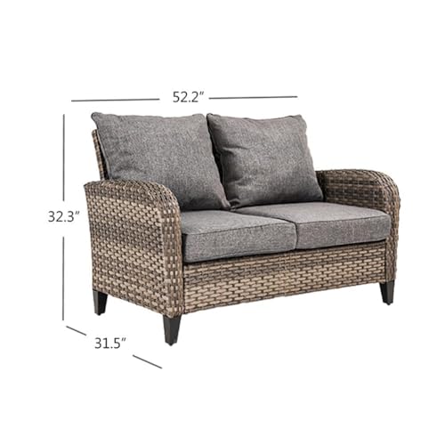 Grand patio Outdoor Loveseat Chair, Wicker Sectional Patio Sofa with Comfy Cushions