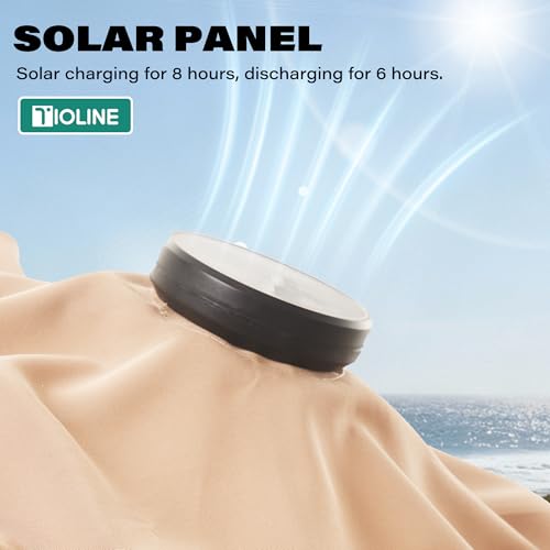 Tioline 9FT Solar-Powered LED Patio Umbrella with Tilt Crank,Outdoor Market Umbrella with 32 Lights,Sunshade for Deck, Garden and Pool,Beige