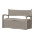 Pepe Tee 80 Gallon Outdoor Storage Bench, Resin Deck Box with Backrest and Armrests, All-Weather Seating, Coffee