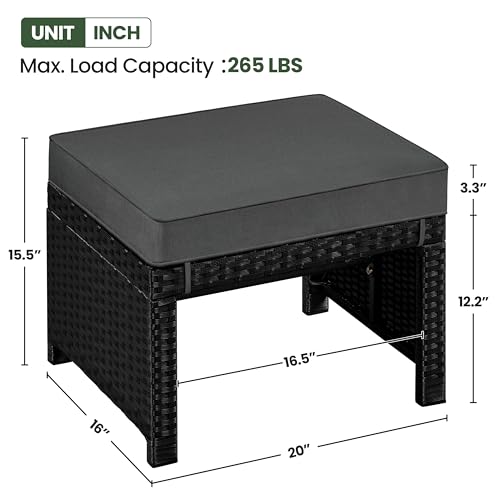 Yaheetech Wicker Ottomans, Set of 2 Footrest with Removable Cushion, 2pcs PE Rattan Side Table Additional Seating Multipurpose Outdoor Furniture for Patio, Backyard, Black/Gray