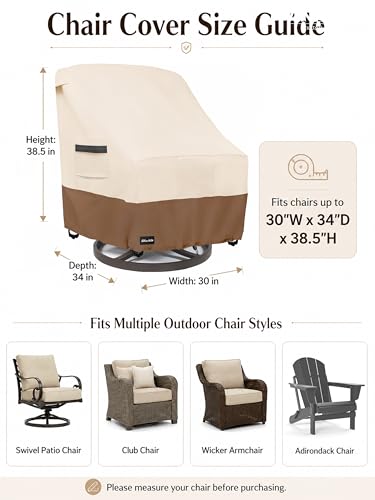 ANartcle Outdoor Swivel Lounge Chair Cover 2 Pack,600D Waterproof Heavy Duty Patio Chair Covers(30 W x 34 D x 38.5 H inches),Patio Swivel Chair Covers for Outdoor Furniture,Beige&brown.