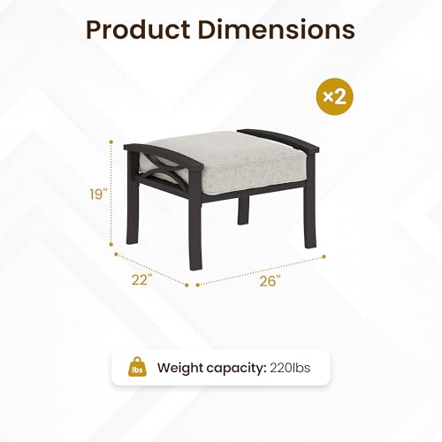 FansaFurn Outdoor Ottoman Set of 2, Multipurpose Metal Outdoor Patio Furniture for Backyard, Proch, Additional Seating, Side Table with Removable Washable Cushions, Khaki/Khaki