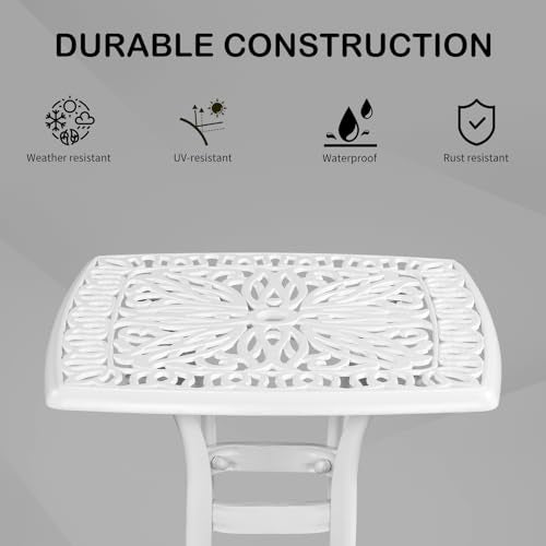 VINGLI 21" Cast Aluminum All Weather Round Patio Coffee Table Porch Bistro End Table (White)