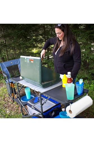GCI OUTDOOR Slim-Fold Cook Station | Portable Folding Kitchen Table with a Heat Resistant Tabletop, 4 Side Tables & Storage Rack, Perfect for Picnics & Camping Trips