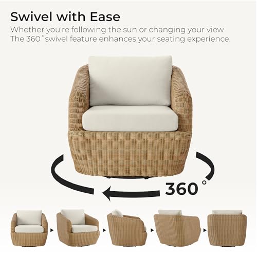 CHITA 5 Pieces Patio Wicker Furniture Set, Outdoor Rattan Bistro Set with Removable Thickened Cushions, Fully Assembled(Beige Cushions with Light Brown Wicker)