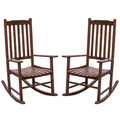 Flamaker Acacia Wood Patio Rocking Chair Set of 2, High Back and Widen Armrest for Adults, Solid Wood Porch Rocking Chair for Lawn, Garden, Backyard (Brown)