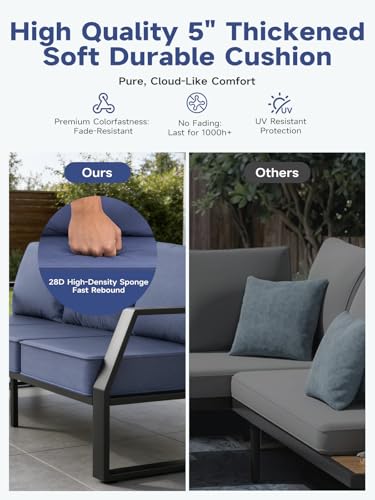 knocetx Oversized Outdoor Modern Patio Sofa for 3, 5" Thick Cushions, Deep Seat & Wide Armrests, Comfortable Aluminum All-Weather Rustproof UV-Resistant Frame for Garden, Backyard, Porch