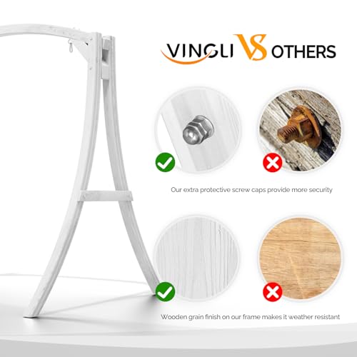 VINGLI 6.7FT Porch Swing Frame, 1000LBS Heavy Duty A-Frame Wooden Porch Swing Stand with Curved Arc Top for 5FT Porch Swing, Large Swing Hanger for Garden, Patio, Backyard & Indoor, White