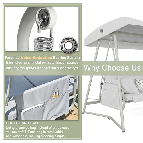 LUTINLIX 3-4 Person Oversized Outdoor Porch Swing with Adjustable Backrest Canopy,2-in-1 Swing Bed 800 lbs Capacity,Patio Swing with Removable Cushions for Yard Garden Poolside Balcony