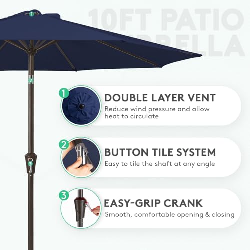 JEAREY 10FT Outdoor Patio Umbrella Outdoor Table Umbrella with Push Button Tilt and Crank, Market Umbrella 8 Sturdy Ribs UV Protection Waterproof for Pool, Garden (Navy)