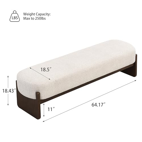Christopher Knight Home Arden Minimalist Style Rectangular Loop Yarn Fabric Ottoman Bench, Rubberwood Frame, Entryway Bench, Living Room Sofa Extra Seat, End of Bed Footstool, Beige+Brown