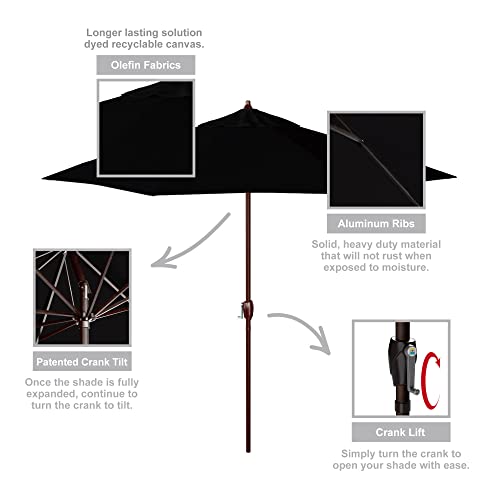 California Umbrella 9' Round Aluminum Outdoor Deck, Pool or Patio Umbrella, Crank Lift, Auto Tilt, Bronze Pole, Black Olefin