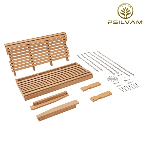 Psilvam HDPE Porch Swing, 2 Seat Hanging Porch Swing Outdoor, 660LBS Weight Capacity Patio Swing, Waterproof and Rot-Resistant, Swing Bench for Outside, Garden, Porche and Parks (Teak)