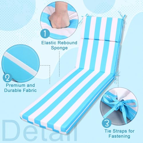 SmoothNovelty 1 Pcs Indoor Outdoor Chaise Lounge Cushions Sponge Bench Outdoor Furniture Chaise Cushions Patio Chair Furniture Replacement (Sky Blue and White Stripes)