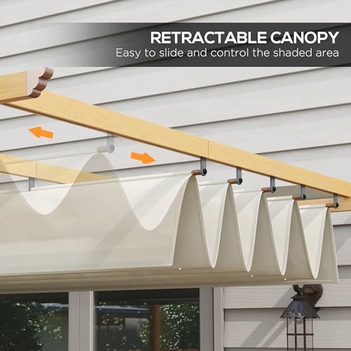 Outsunny 10' x 10' Retractable Pergola Canopy, Wood Grain Aluminum Pergola, Outdoor Sun Shade Shelter for Grill, Garden, Patio, Backyard, Deck, Cream White