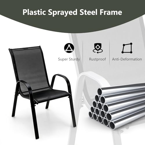 Giantex Set of 4 Patio Chairs, Stackable Outdoor Dining Chairs, 330 LBS Capacity, All Weather Resistant, Heavy Duty Rustproof Metal Armchairs, Lawn Chairs for Front Porch Yard Pool Garden