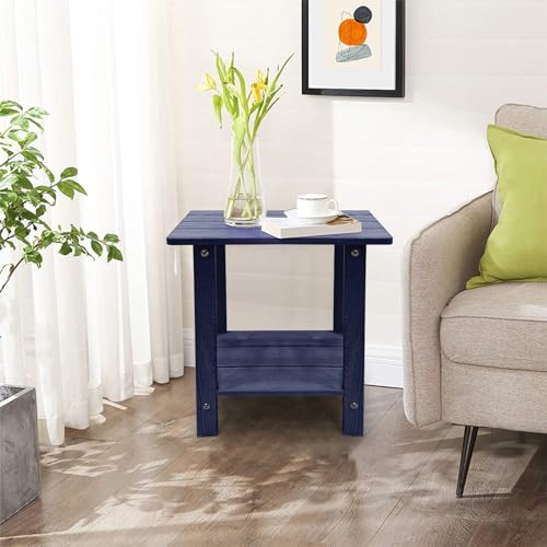 juserox Outdoor Side Table, Weather Resistant Double Small Adirondack Side Table, Outdoor Indoor End Table for Adirondack Chair, 17" Patio Table for Pool, Deck and Porch, Deep Blue