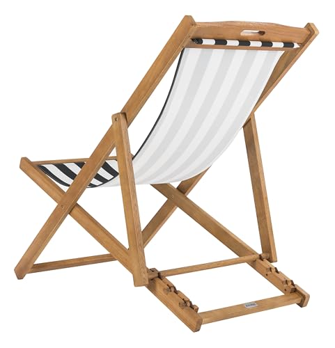 SAFAVIEH Outdoor - Loren Folding Sling Chair Set of 2 - Brown & Black Stripe - Solid Wood - Portable Bistro Design - Ideal for Patio, Deck, Poolside, Backyard, 24" W x 43" D x 25" H (PAT7040C-SET2)