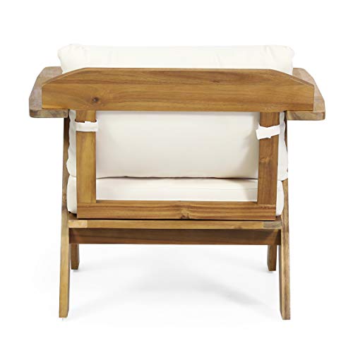 Christopher Knight Home Arcola Outdoor Club Chair with Cushion - Acacia Wood - Teak/Beige (Set of 2)