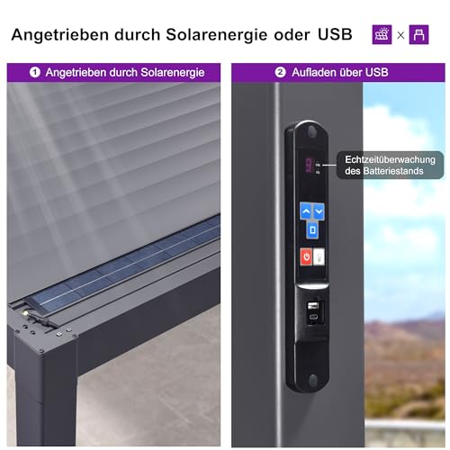 PURPLE LEAF Large Louvered Pergola 92KS 13' x 30' with Integrated Solar LED Strip Light Adjustable Aluminum Roof Weather-Resistant Pergolas for Outdoor Patio Garden Yard Gray