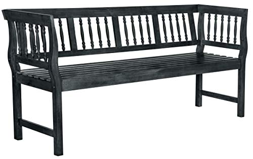 SAFAVIEH Outdoor Patio Furniture Collection – Brentwood Dark Slate Grey Distressed Acacia Wood Bench with Silver Accents, Classic Outdoor Seating for Porch or Garden (PAT6732K)