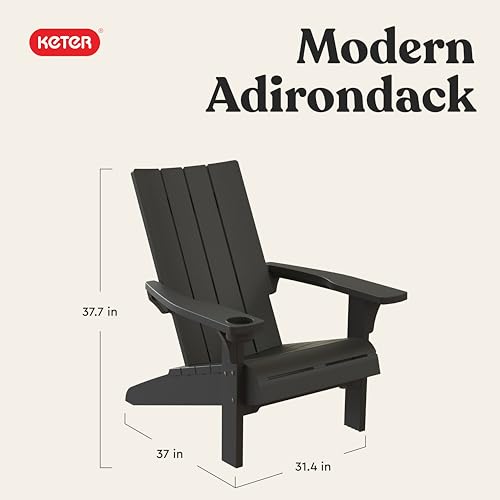Keter Modern Adirondack Chair – Made in the USA, Weather‑Resistant Resin Outdoor Patio Chair, Sleek Contemporary Design, Durable All‑Weather Seating for Deck, Lawn & Backyard – Graphite
