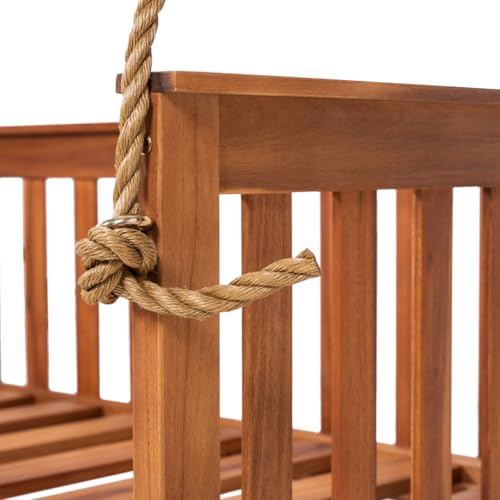 East Green Charleston Outdoor Daybed Swing with Ropes - Crib Size Porch Swing Bed Made from Acacia Wood in Natural Finish