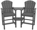 SERWALL Tall Adirondack Chairs Set of 2 with Double Layer Connecting Tray, HDPE Bar Height Outdoor Chairs, Wood-Like Adirondack Bar Stools for Patio, Balcony, Porch, Grey