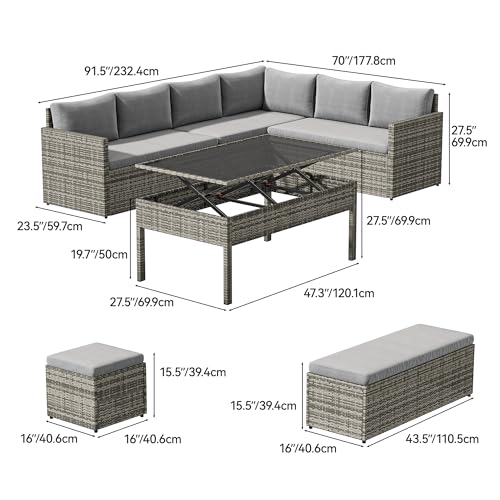 YITAHOME 9 Piece Patio Furniture Set, All-Weather Wicker Outdoor Sectional Sofa with Lift-Top Coffee Table & Ottoman, Patio Conversation Set for Deck, Backyard, Porch - Gray Gradient