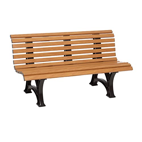 Plow & Hearth Weatherproof German PVC Outdoor Bench | 3-Seat | Holds Up to 500 lbs | Garden Patio Porch Park Deck | Steel and Resin (Wood)