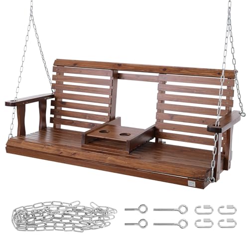 VEVOR Wooden Porch Swing 5 ft, Patio Bench Swing for Courtyard & Garden, Upgraded 880 lbs Strong Load Capacity, Heavy Duty Swing Chair Bench with Hanging Chains for Outdoors, Brown