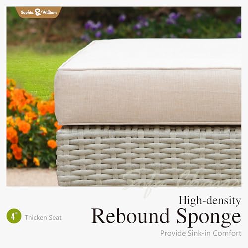 Sophia & William Patio Furniture Set, 5-Piece Wicker Patio Conversation Set, Rattan Outdoor Sectional Sofas with Ottomans & Wooden Coffee Table, Beige