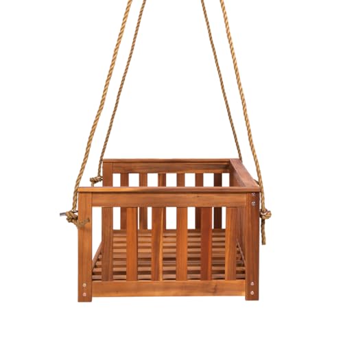 East Green Charleston Outdoor Daybed Swing with Ropes - Crib Size Porch Swing Bed Made from Acacia Wood in Natural Finish