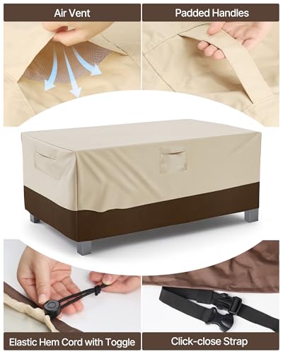 Vailge Rectangular/Oval Patio Table Cover, Heavy Duty and Waterproof Outdoor Lawn Patio Furniture Covers, X-Large Beige & Brown