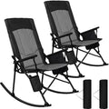 Romswi 2 Pack High Back Portable Rocking Chair with Hard Armrests, Oversized Folding Rocker Camping Chairs for Outdoor, Heavy Duty 400 lbs Patio Lawn Chairs