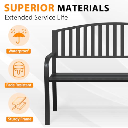 Xalvora Outdoor Bench Garden Bench, 50" Anti-Rust Patio Bench Clearance, Iron Metal Frame Outdoor Benches Weatherproof for Front Porch, Yard, Lawn, Deck