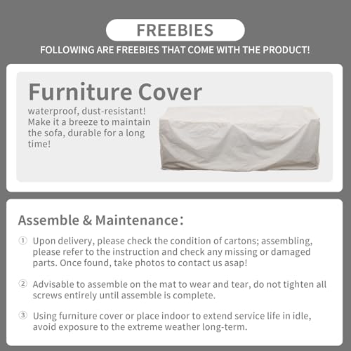 Rattaner 3-Seat Patio Wicker Sofa, Outdoor Rattan Couch Furniture Steel Frame with Furniture Cover and Deep Seat High Back, Blue Anti-Slip Cushion.