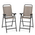 COSTWAY 2 Pieces Patio Folding Bar Chairs, High Top Patio Bar Chair with Metal Frame & Footrest, Outdoor Counter Height Chairs for Balcony, Garden & Poolside, Coffee (1, Coffee)