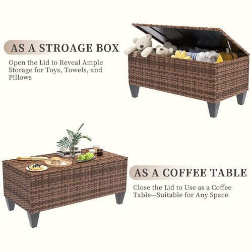 UDPATIO Patio Furniture Set, 5 Pieces Outdoor Conversation Sets with Rocking Swivel Chairs, Wicker Rattan Outdoor Sofa Set with Storage Table and Waterproof Covers for Backyard, Deck, Porch, Khaki
