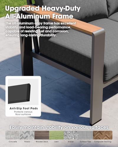 ComfCove Aluminum Outdoor Patio Furniture Loveseat, All-Weather Patio Conversation Sets with Washable Thick Cushion, Morden Patio Furniture Set for Porch, Balcony, Deck, Yard, Graphite
