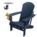CLOUDEEP Folding Adirondack Chairs, HDPE Plastic Adirondack Chair with Cup Holder Weather Resistant, Wood Texture Outdoor Fire Pit Chairs for Patio Garden,Poolside and Deck, Umbrella Hole, Dark Blue