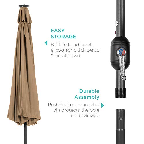 Best Choice Products 10ft Solar Polyester LED Lighted Patio Umbrella w/Tilt Adjustment and UV-Resistant Fabric - Tan