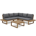 Soleil Jardin 4 Piece Acacia Wood Patio Furniture L-Shaped Outdoor Sectional Sofa Set with Coffee Table, FSC Certified Conversation Set with Built-in Side Table and Grey Cushions for Garden