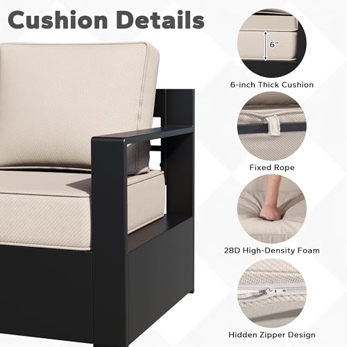 Qsoer Outdoor Aluminum Furniture, Patio Chairs with 6" Thick Removable Cushions, All-Weather Metal Frame, Deep Setting for Garden, Poolside and Porch