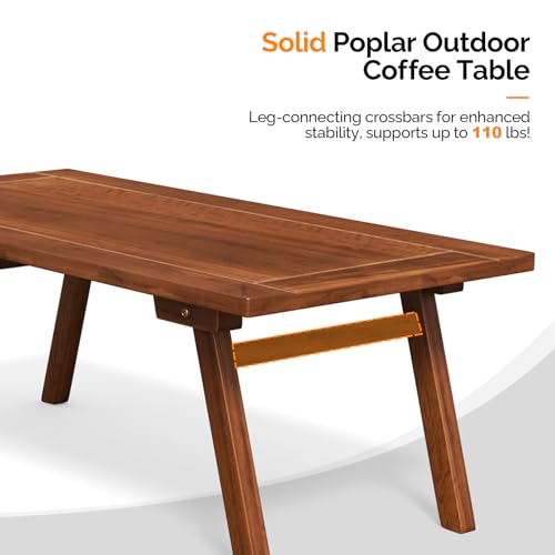 VINGLI Outdoor Folding Coffee Table, Natural Poplar Wood Patio Coffee Table, No Assembly Required, Ideal for Balcony, Porch, and Living Room, Rectangle, Natural